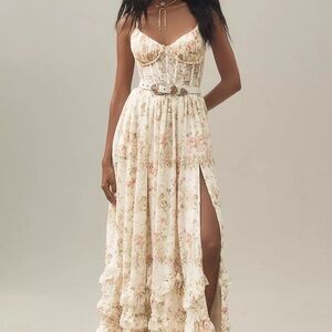 Corset Front-Slit Ruffled Gown